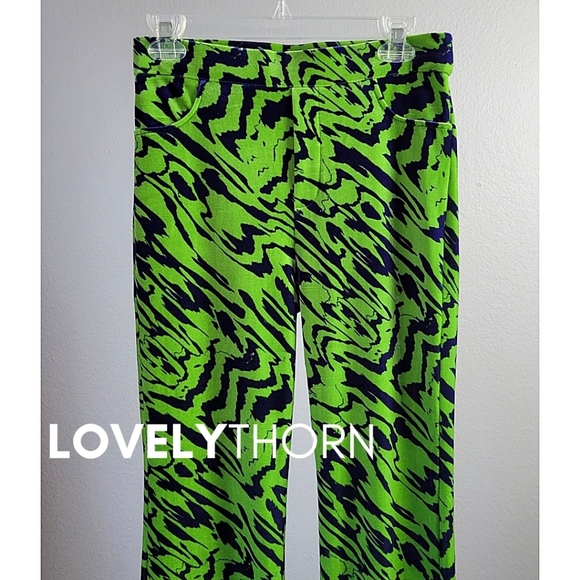 ZARA // retro-chic green blue velvet high waist straight slight flare pants - Picture 5 of 16